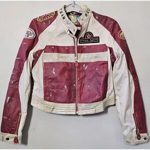 Wilsons Leather Moto Jacket Women's Size Small Hot Wheels Union Jack Bikers Rare